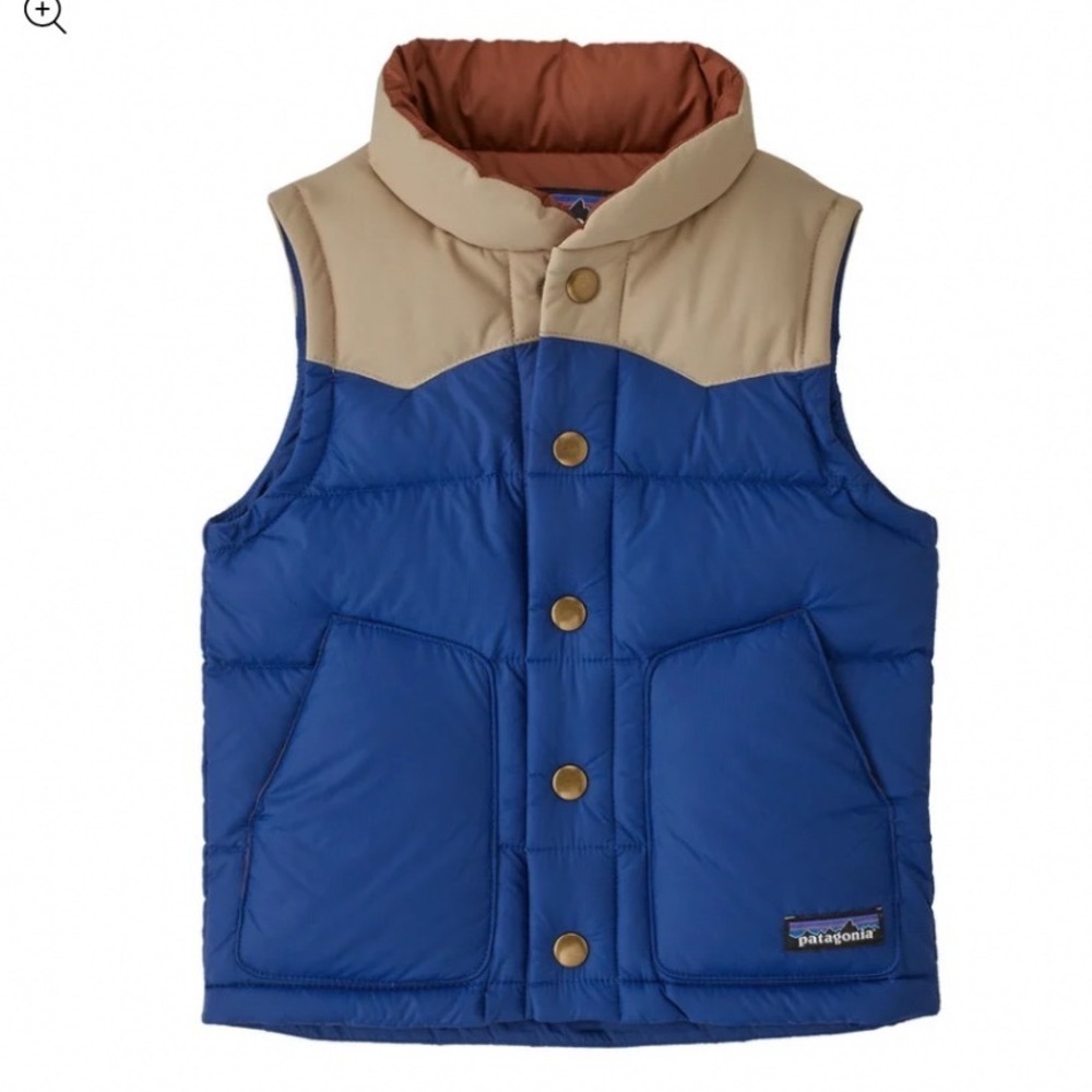 Patagonia Baby Bivy Down Vest Superior Blue Tan 4T 61375 Puffer Vest